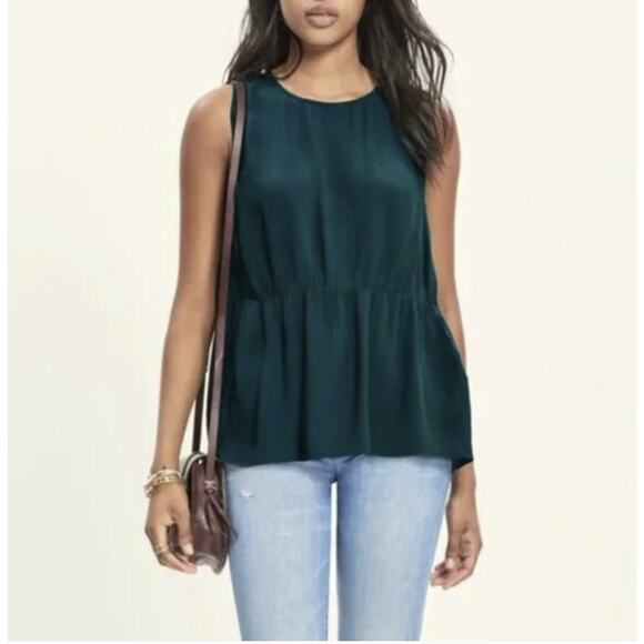 Madewell Pine Forest Green Ruffle  Peplum Dark Teal Tank Top Size XS - Picture 1 of 8